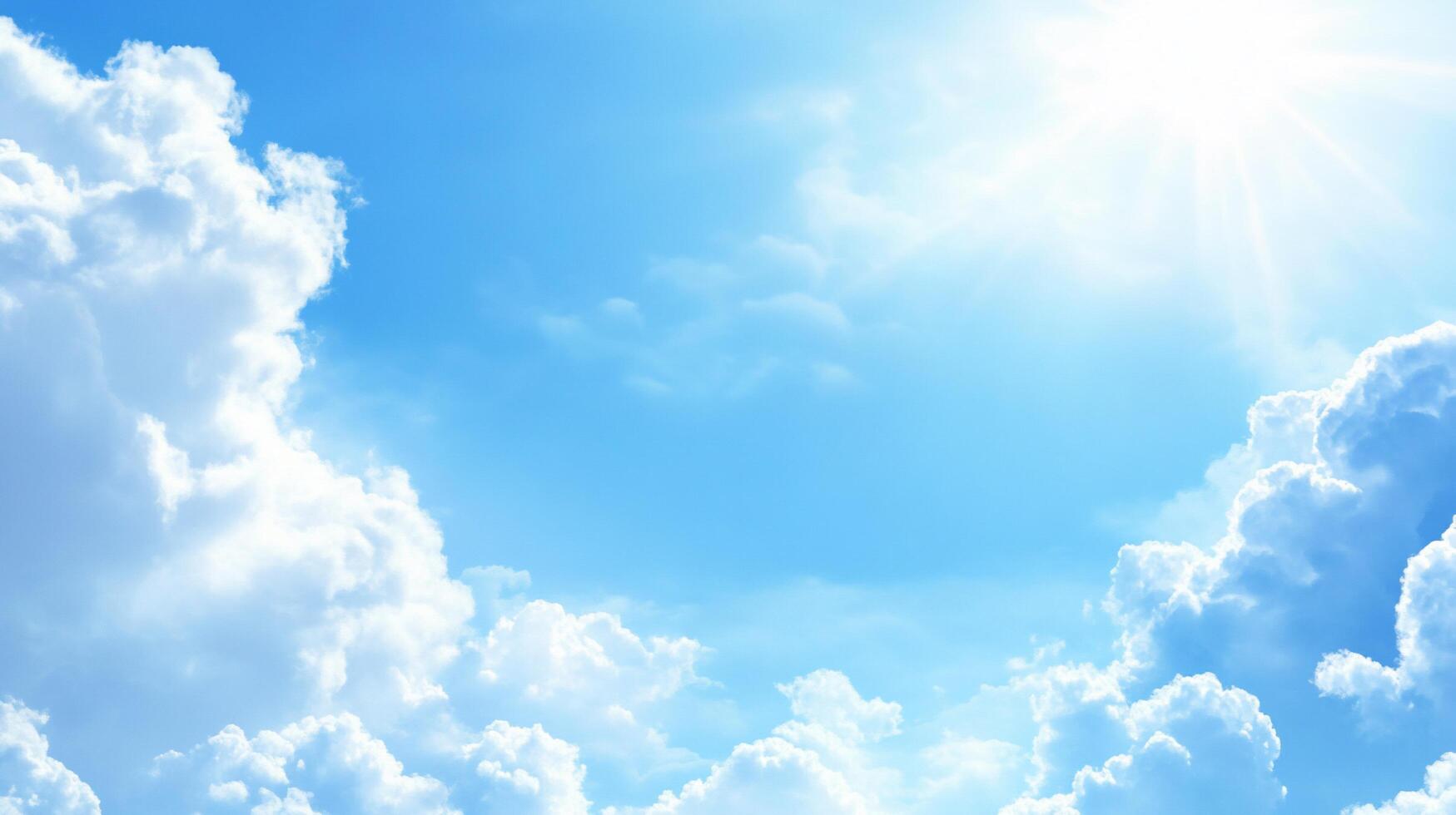 A serene sky filled with fluffy clouds and bright sunlight. photo