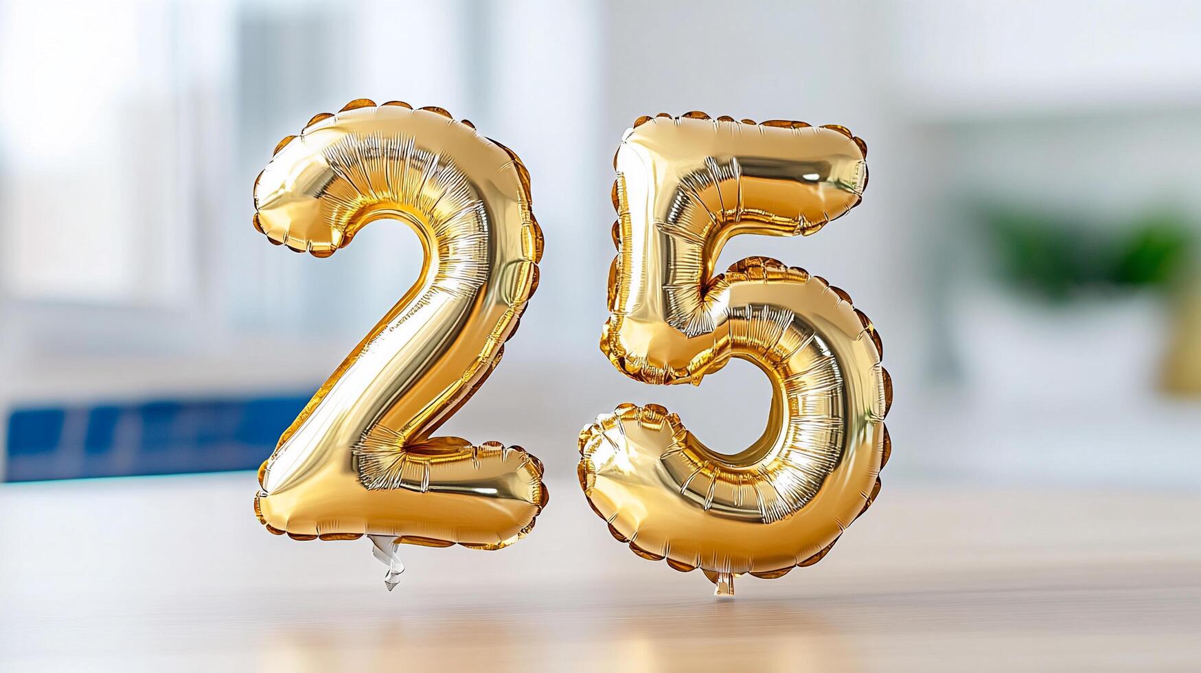 Golden balloons displaying the number 25, symbolizing a celebration. photo