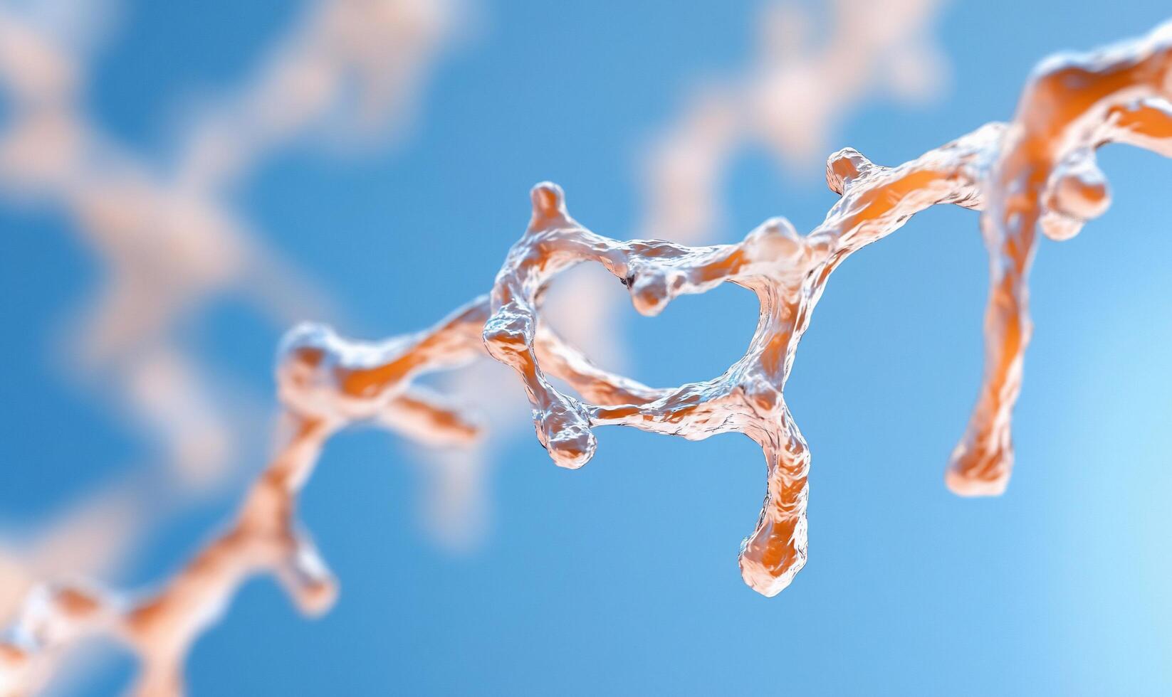 Abstract representation of interconnected droplets against a blue background. photo