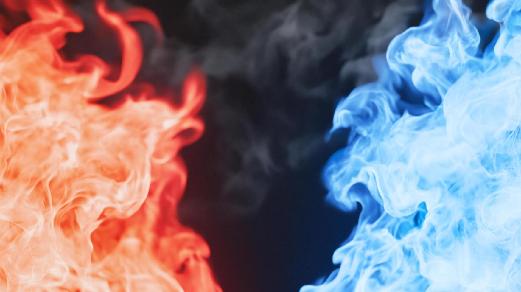 Abstract representation of red and blue smoke on a dark background. photo