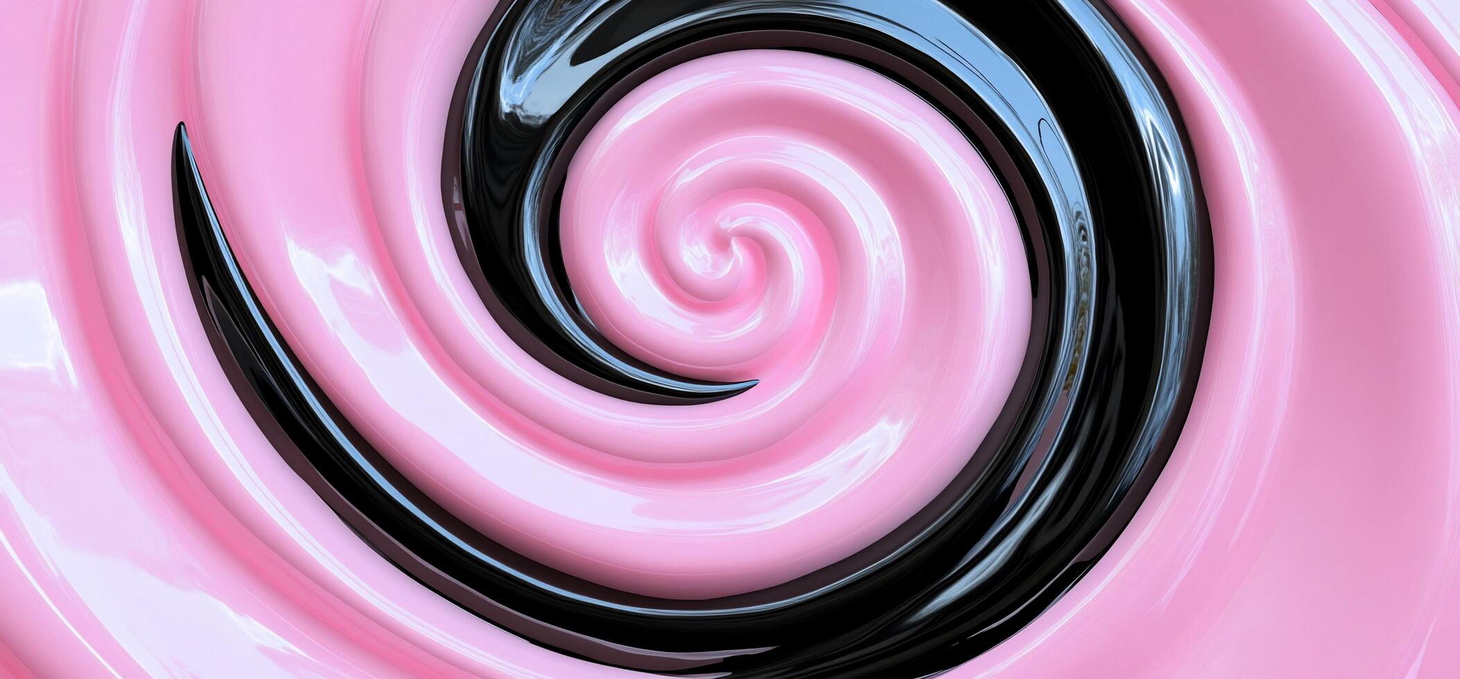 A swirling pattern of pink and black, resembling a glossy abstract design. photo