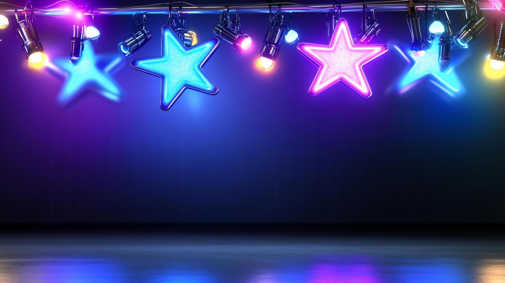 Colorful stage lights with star shapes creating a vibrant atmosphere. photo