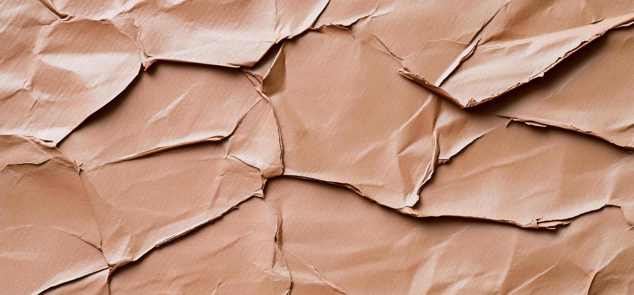 A close-up of crumpled brown paper texture. photo