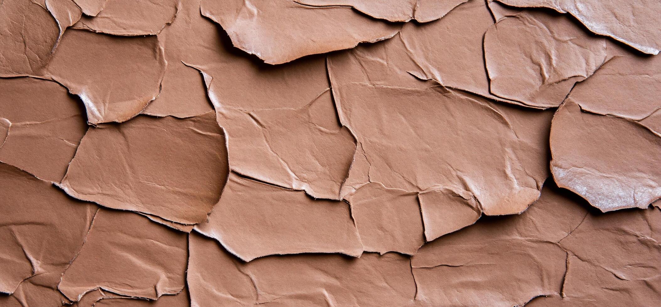 Textured surface of cracked brown clay resembling natural formations. photo