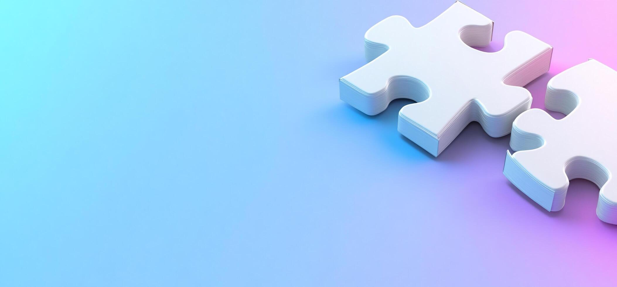 Two white puzzle pieces on a gradient background. photo