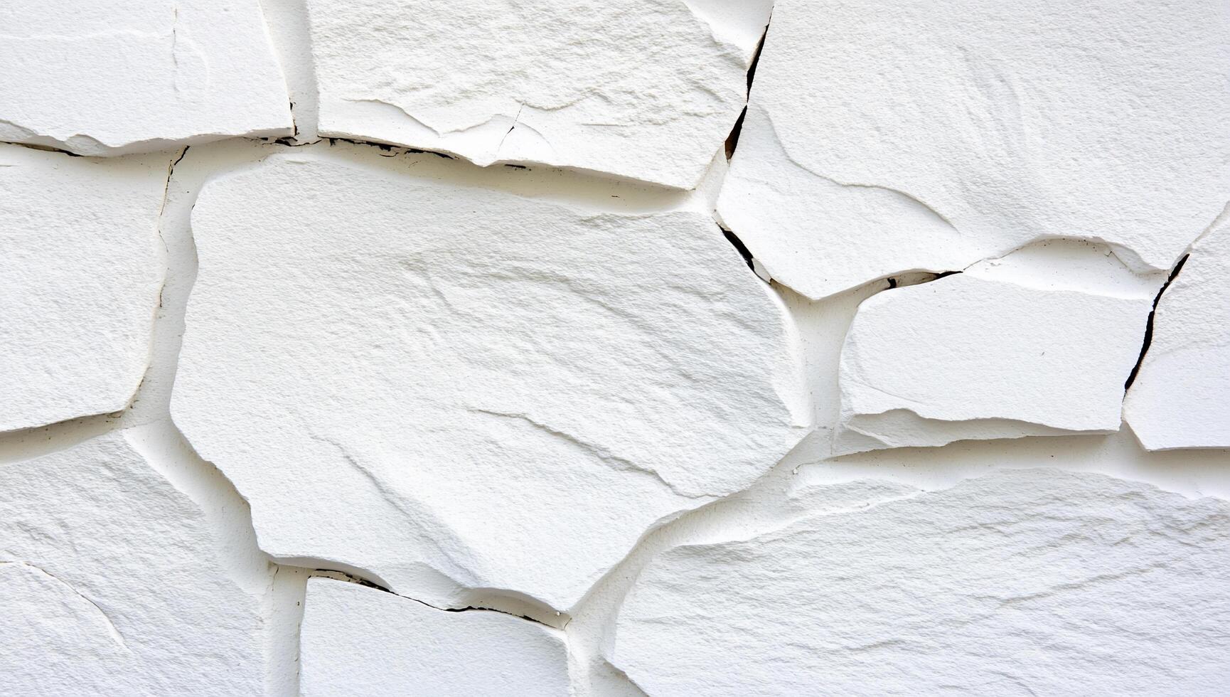 Textured white wall with irregular stone-like patterns. photo