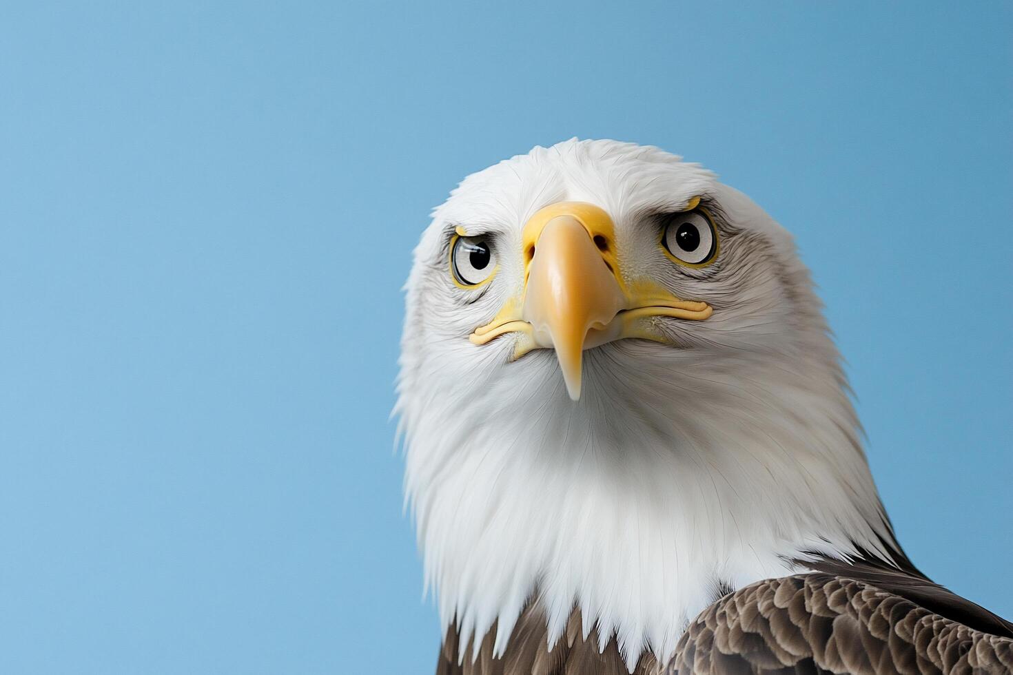 Close-up of a majestic eagle against a blue background. photo