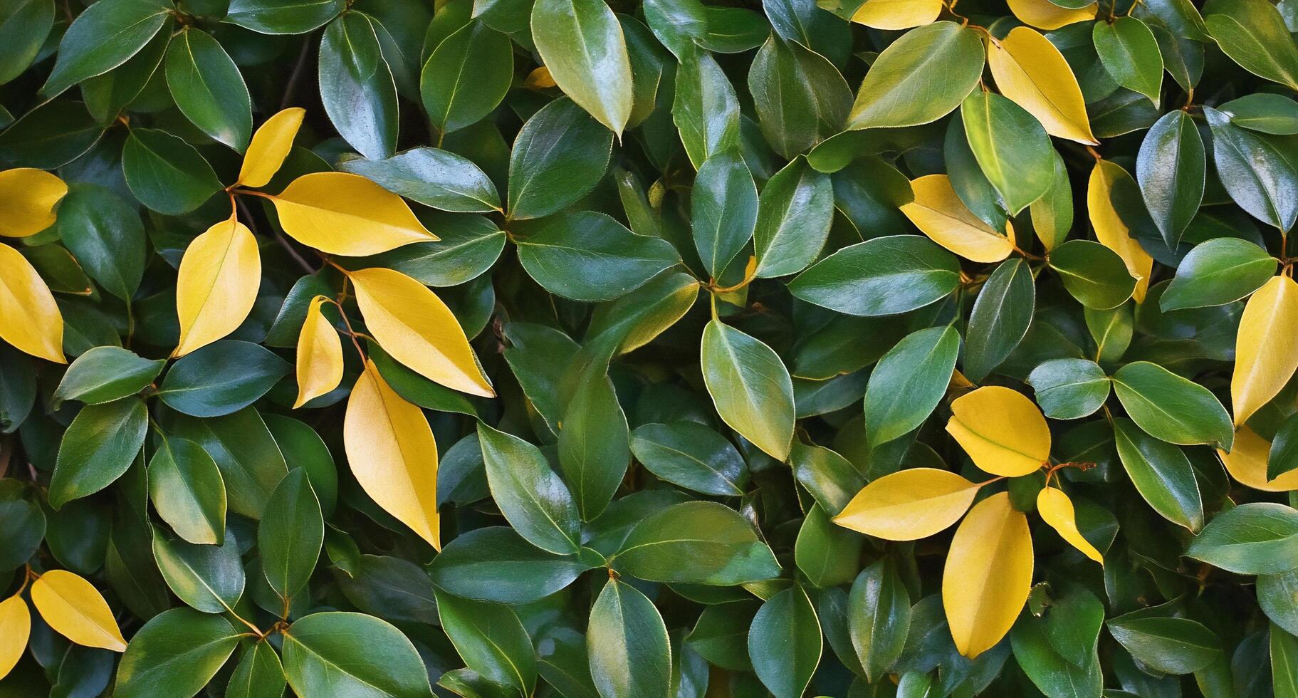 A close-up of green and yellow leaves creating a vibrant foliage pattern. photo