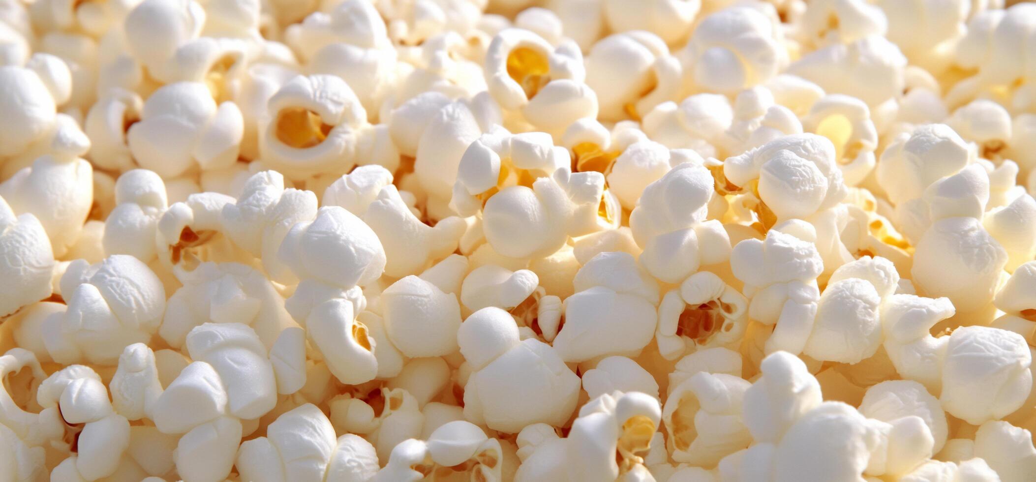A close-up view of fluffy, popped popcorn kernels. photo