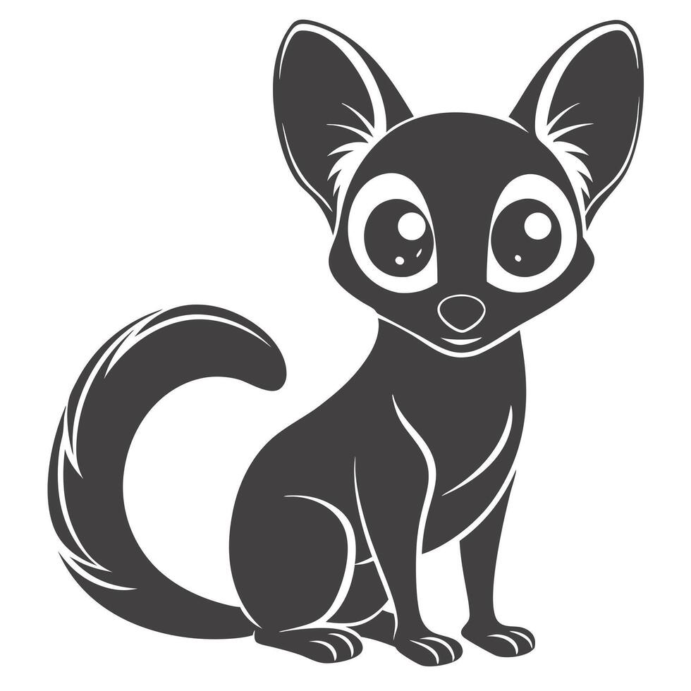 Cute Fennec Fox Cartoon Illustration With Big Eyes Sitting Down Isolated vector