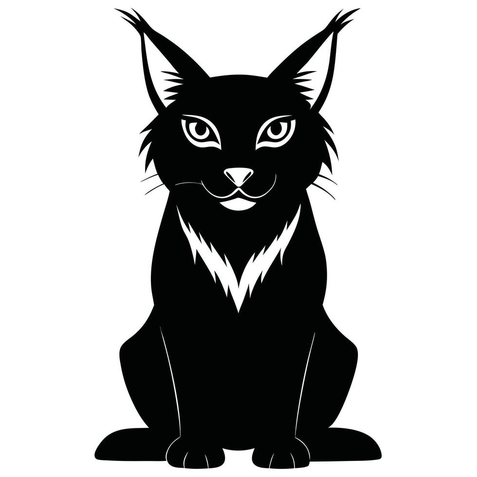 Silhouette Illustration Of A Lynx Cat Sitting Facing Forward Graphic vector