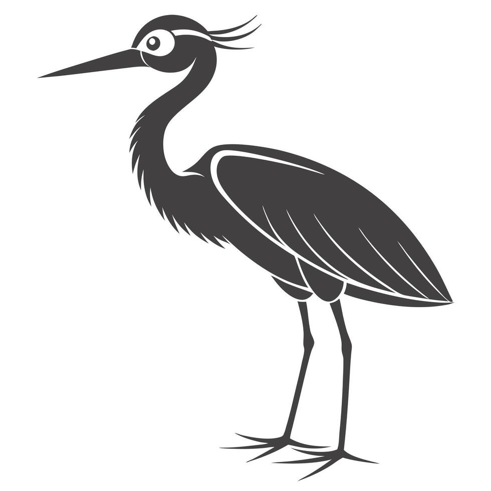 Stylized Heron Silhouette Graphic Elegant Bird Design Birdwatching Symbol Nature Illustration Black And White Image vector