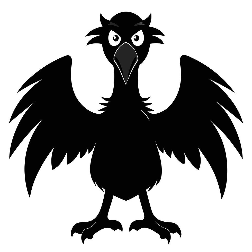 Cartoon Black Raven With Open Wings Illustration For Design vector