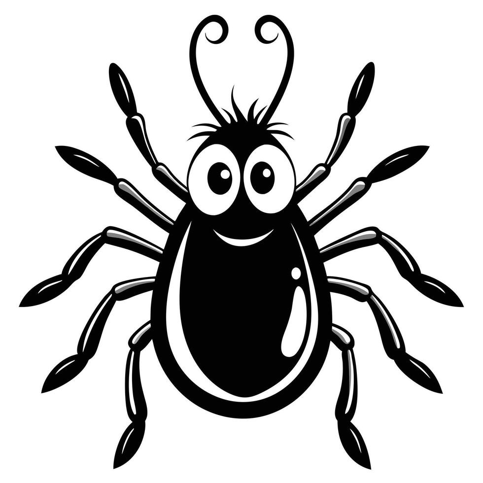 Cartoon Spider With Big Eyes And A Friendly Smile Black And White vector