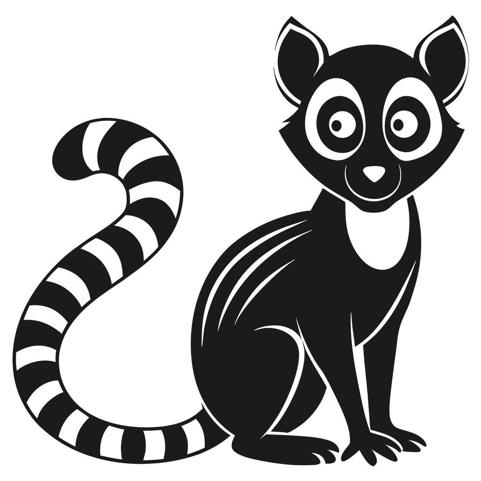 Black And White Illustration Of A Cartoon Ring Tailed Lemur Sitting vector