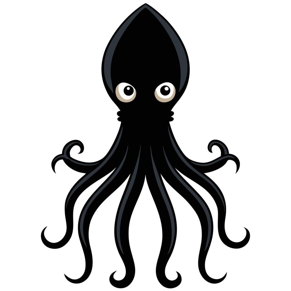 Cartoon Squid Character With Big Eyes And Eight Tentacles Isolated vector