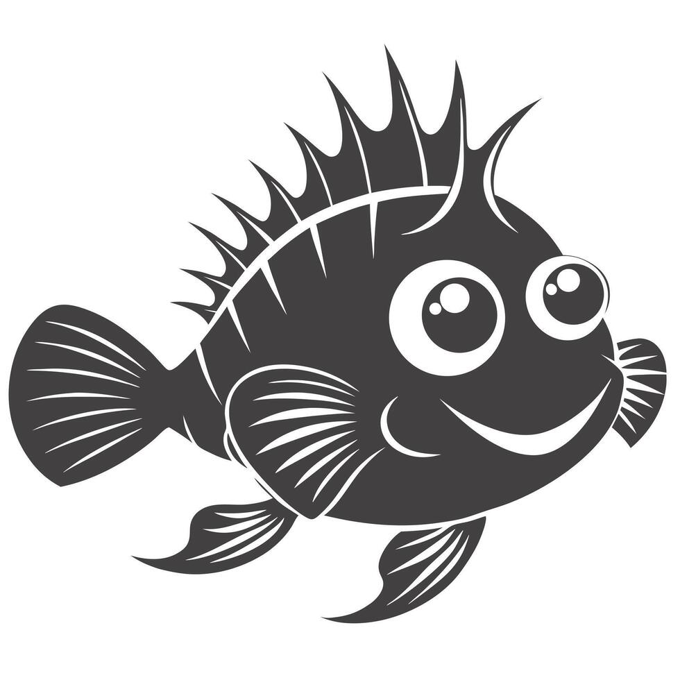 Cartoon Fish With Spikes Cheerful Smiling Face Simple Design Illustration vector