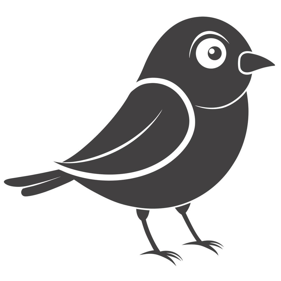 Simple Black And White Cartoon Bird Illustration On A White Background vector