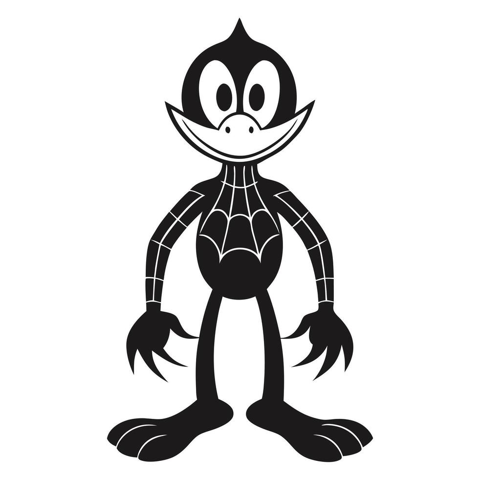 Cartoon Character With Spiderweb Design In Black And White Illustration vector