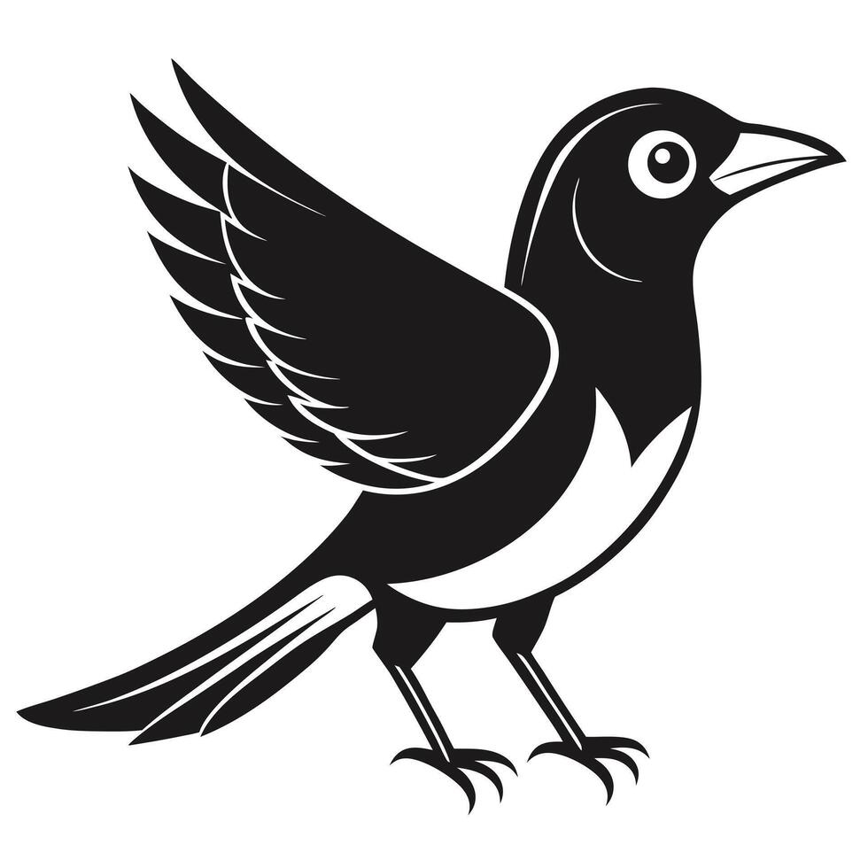Simple Black And White Magpie Bird Illustration Design Element vector