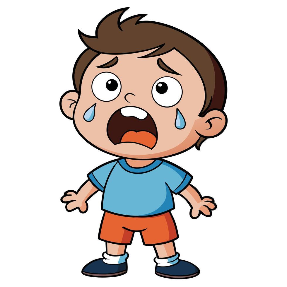 Cartoon Boy Crying Tears Expressing Sadness Emotional Distress Graphic Illustration vector