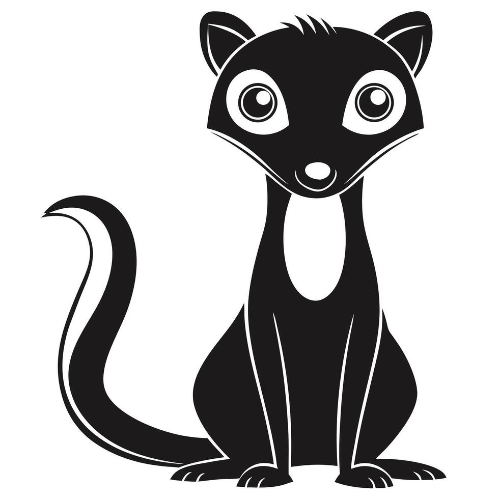 Cartoon Stoat Sitting Illustration Black And White Cute Animal Design vector