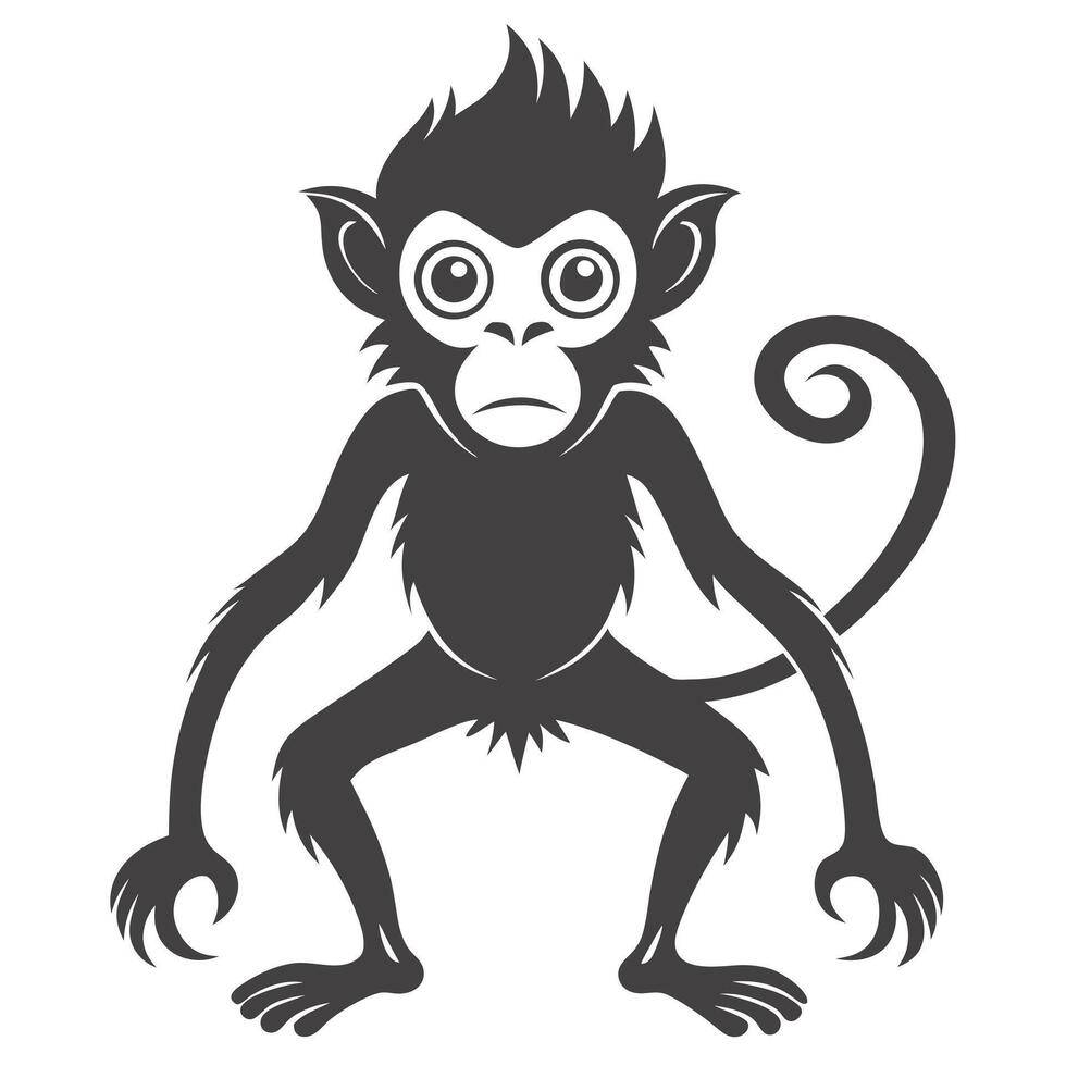Simple Cartoon Monkey Silhouette Illustration With White Background Design Template vector