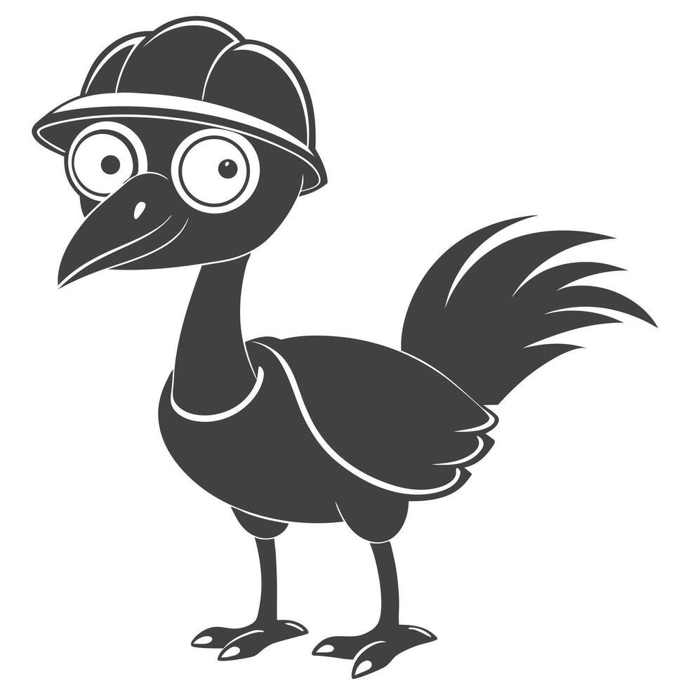 Cartoon Chicken Builder Character Wearing Hard Hat Illustration Isolated vector