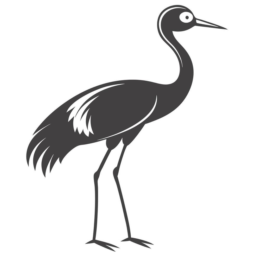 Elegant Dark Crane Silhouette Illustration Standing On White Background vector