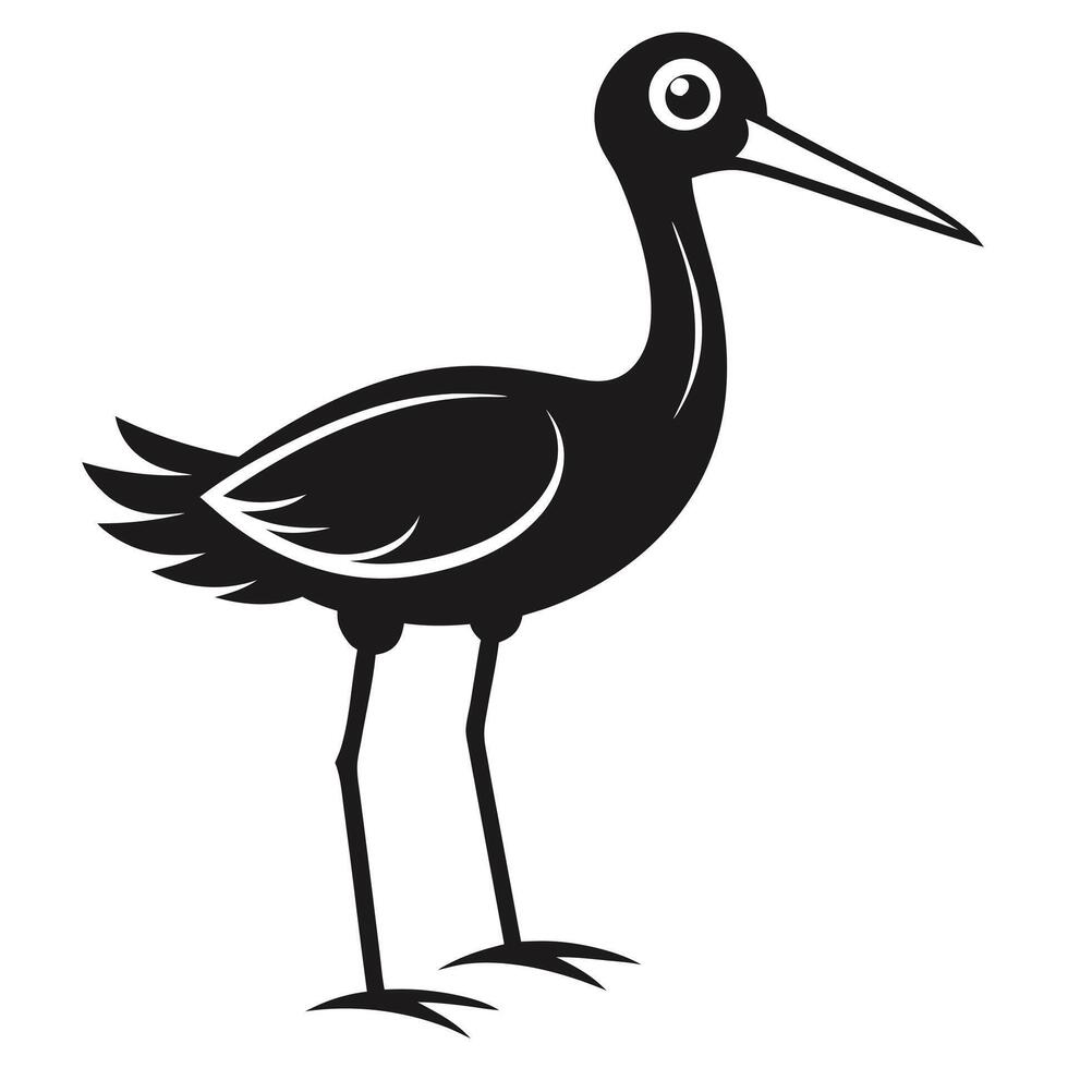 Black And White Illustration Of A Stilt Bird Silhouette Design vector