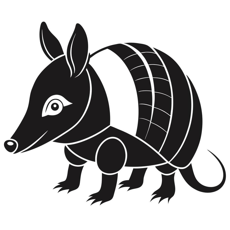 Stylized Armadillo Illustration Black And White Graphic Art Design vector