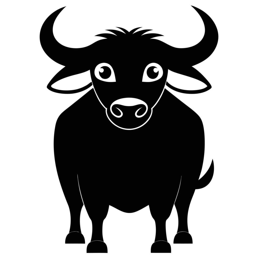 Cartoon Black Bull Illustration On White Background Design Element vector