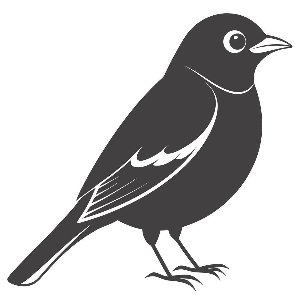 Dark Gray Bird Perched Minimalist Illustration Isolated On White Background vector