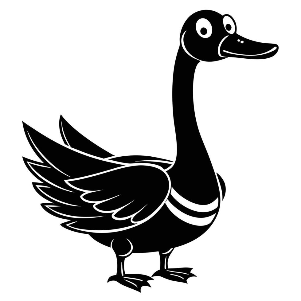 Cartoon Goose Illustration Black And White Isolated On White Background Cute vector
