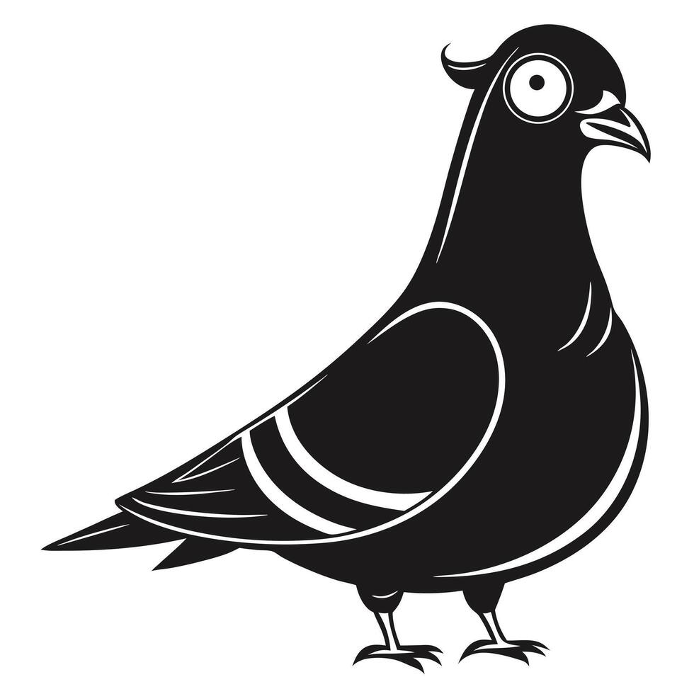 Cartoon Pigeon Illustration Black And White Isolated Graphic Design Element vector