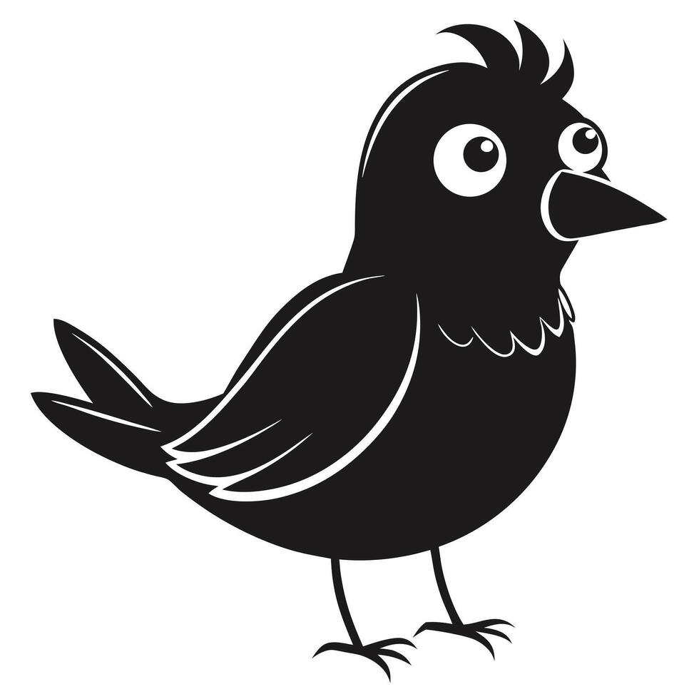 Black Silhouette Cartoon Bird Illustration With Cute Eyes Image vector