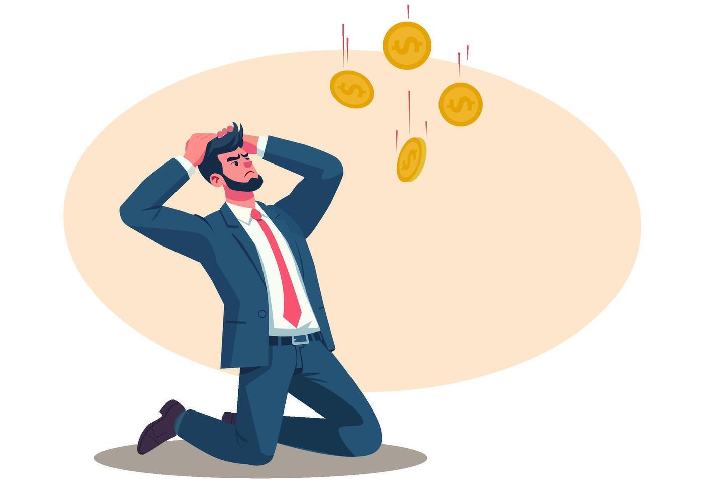 Businessman disappointed in investment as dollar weakens vector