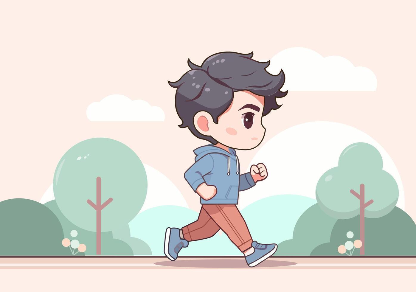 A boy is running in a cute cartoon style. vector