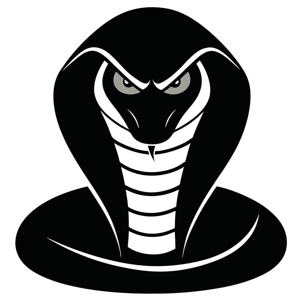 Graphic Black Cobra Snake With Hood Extended And Menacing Gaze Illustration vector