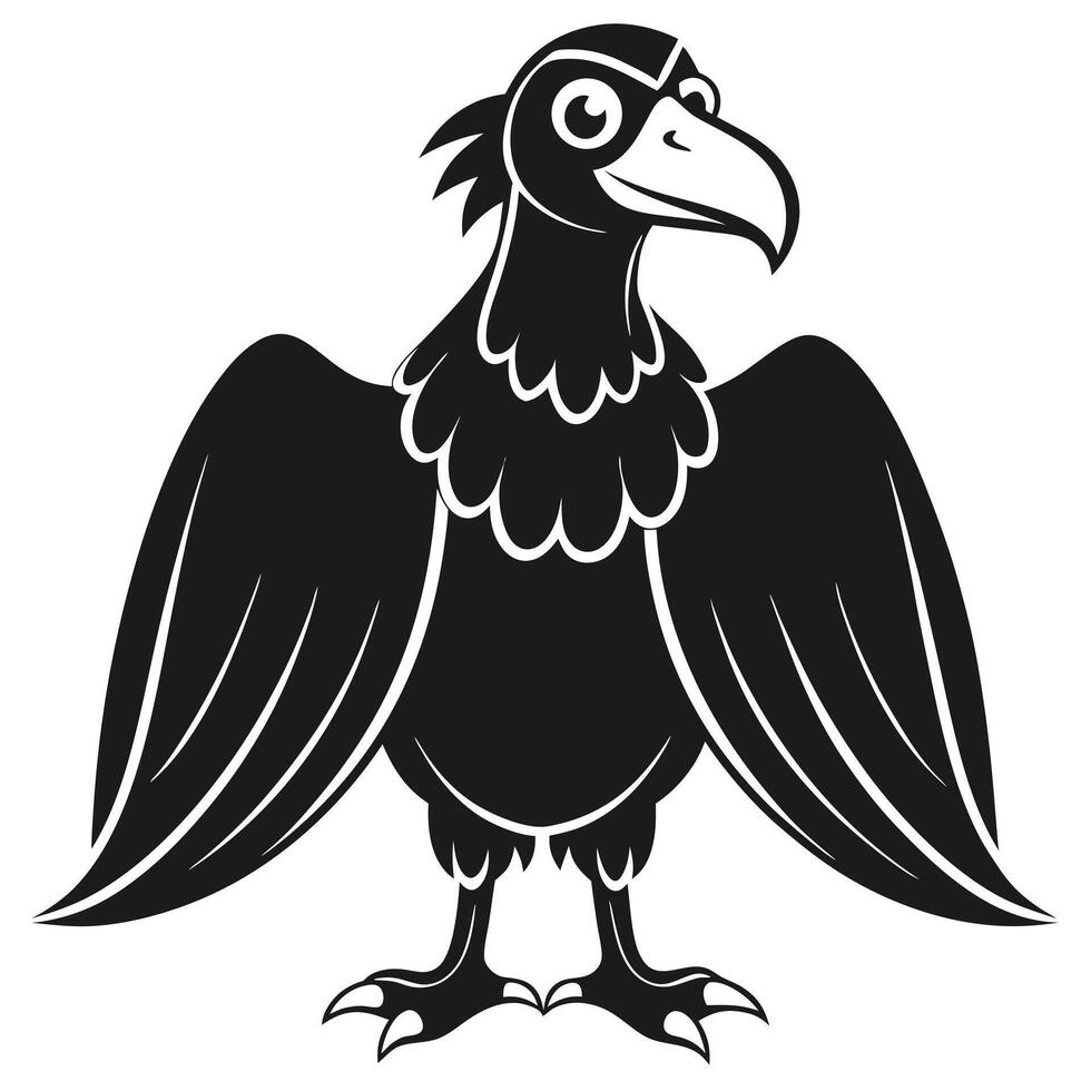 Black And White Cartoon Style Raven Bird Illustration Image vector