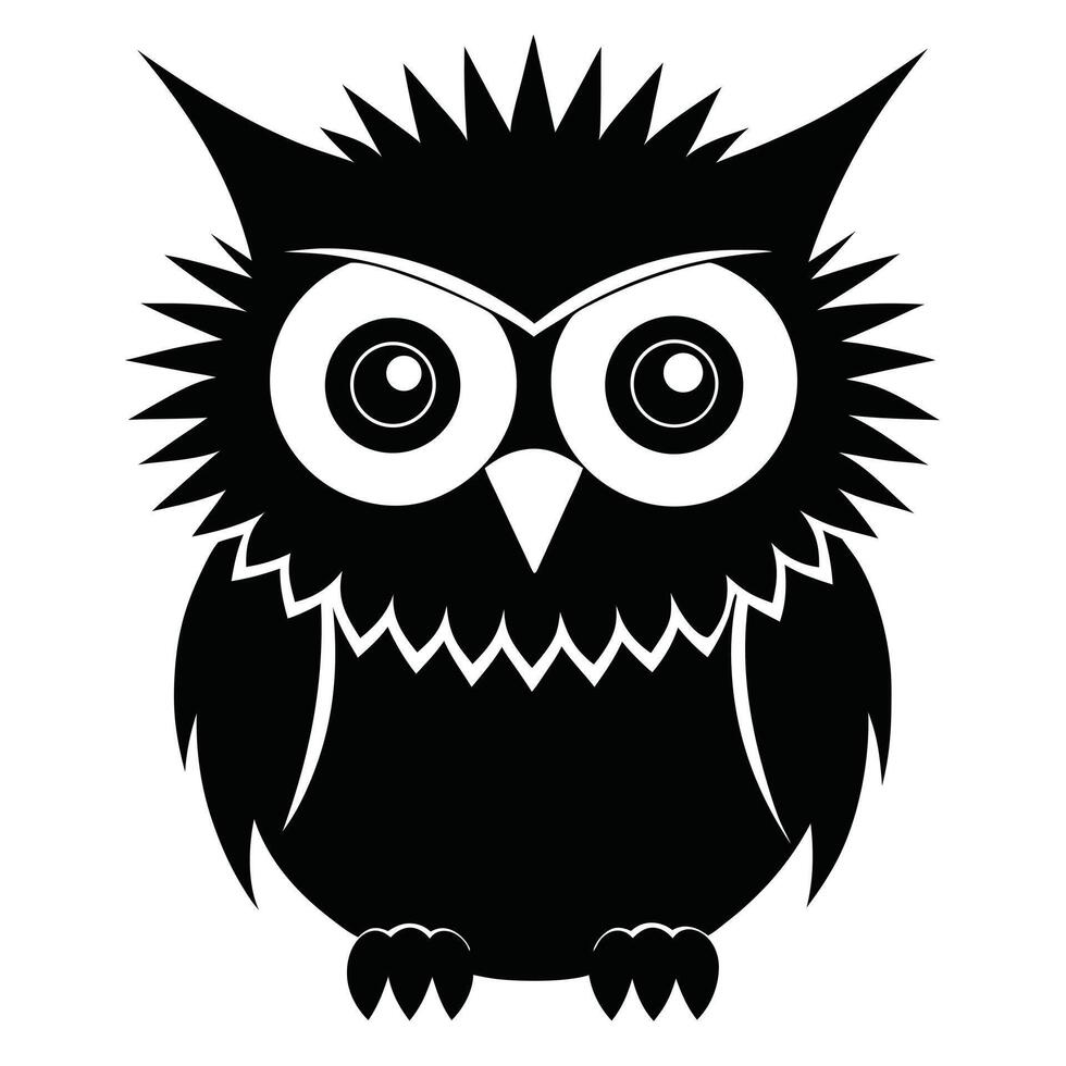 Stylized Owl Illustration With Sharp Feathers In Black And White Art vector