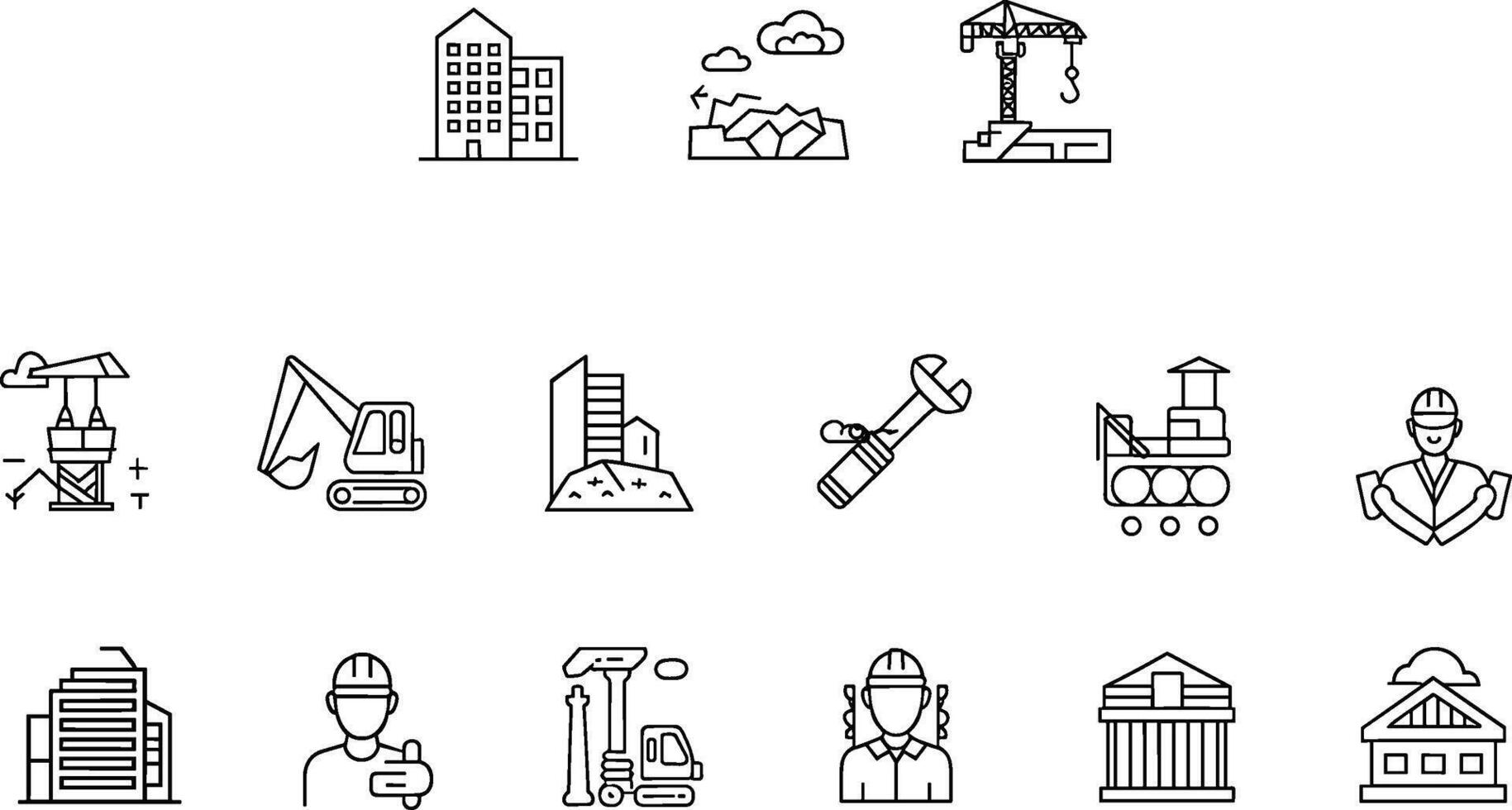 Construction And Building Icon Set Line Drawing Style Illustration Contains Buildings And Construction Themed Elements vector