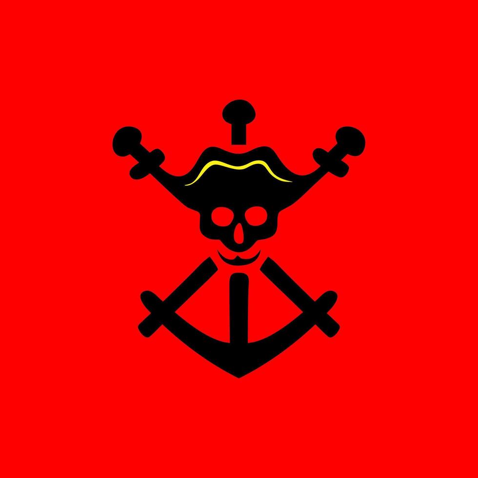 Pirate Skull Emblem with Swords and Anchor on Red Background vector