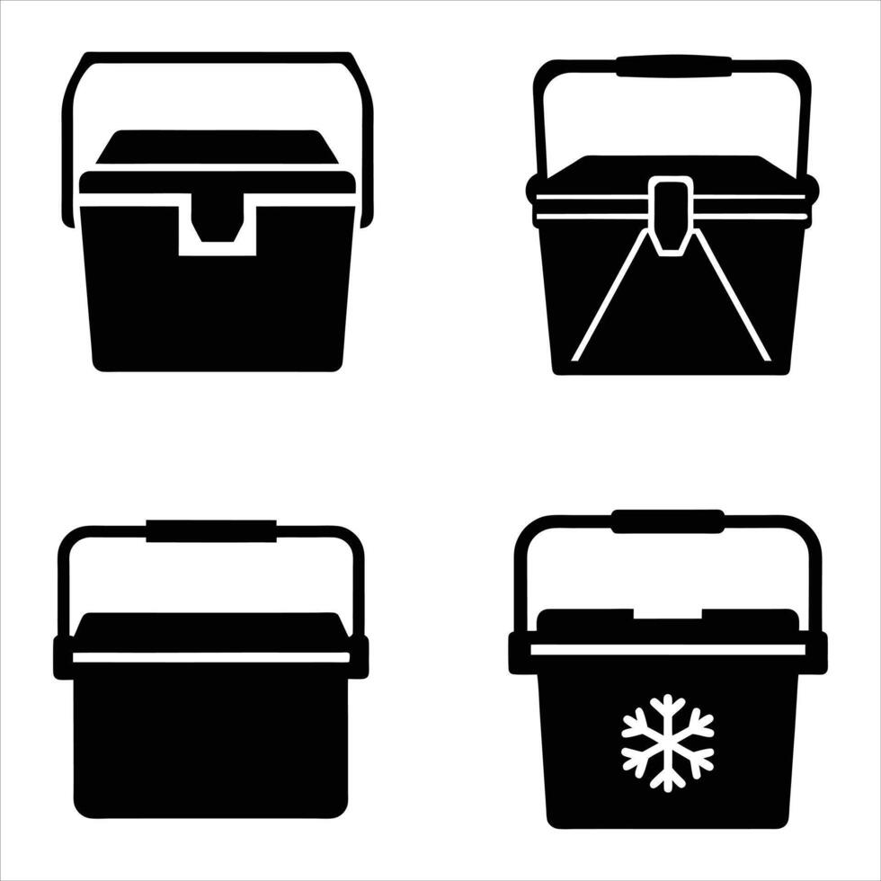 set of silhouettes of cooler box vector