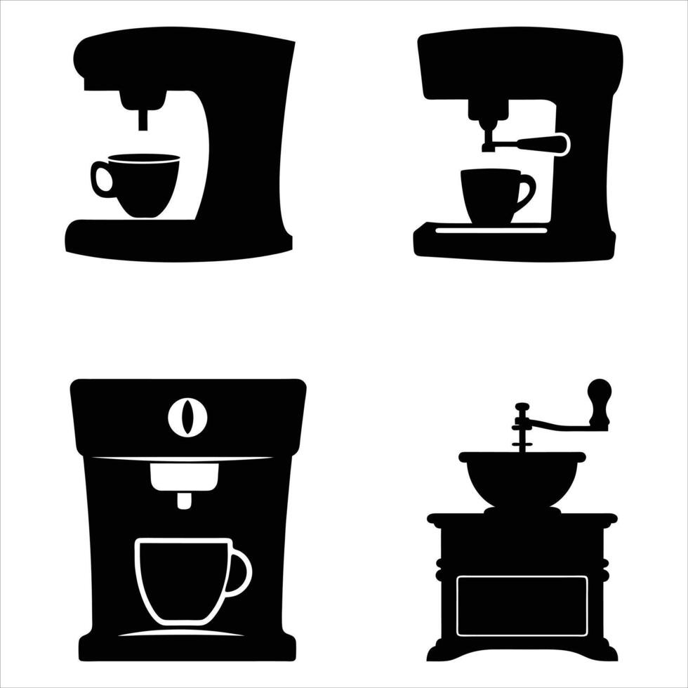 set of silhouettes of coffee machine vector