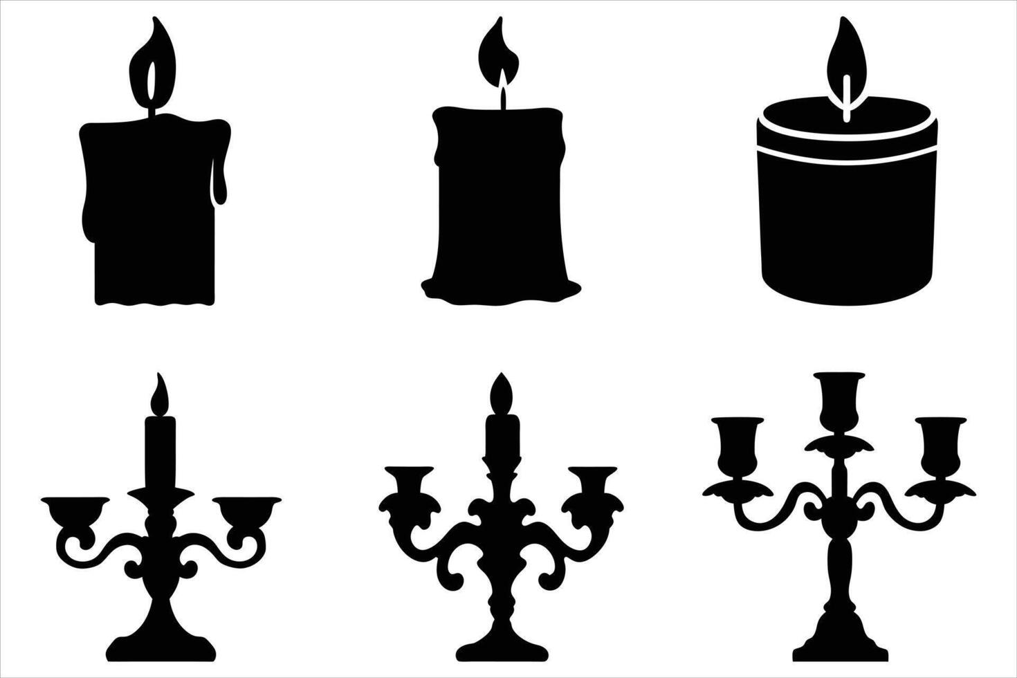 set of silhouettes of Candle vector
