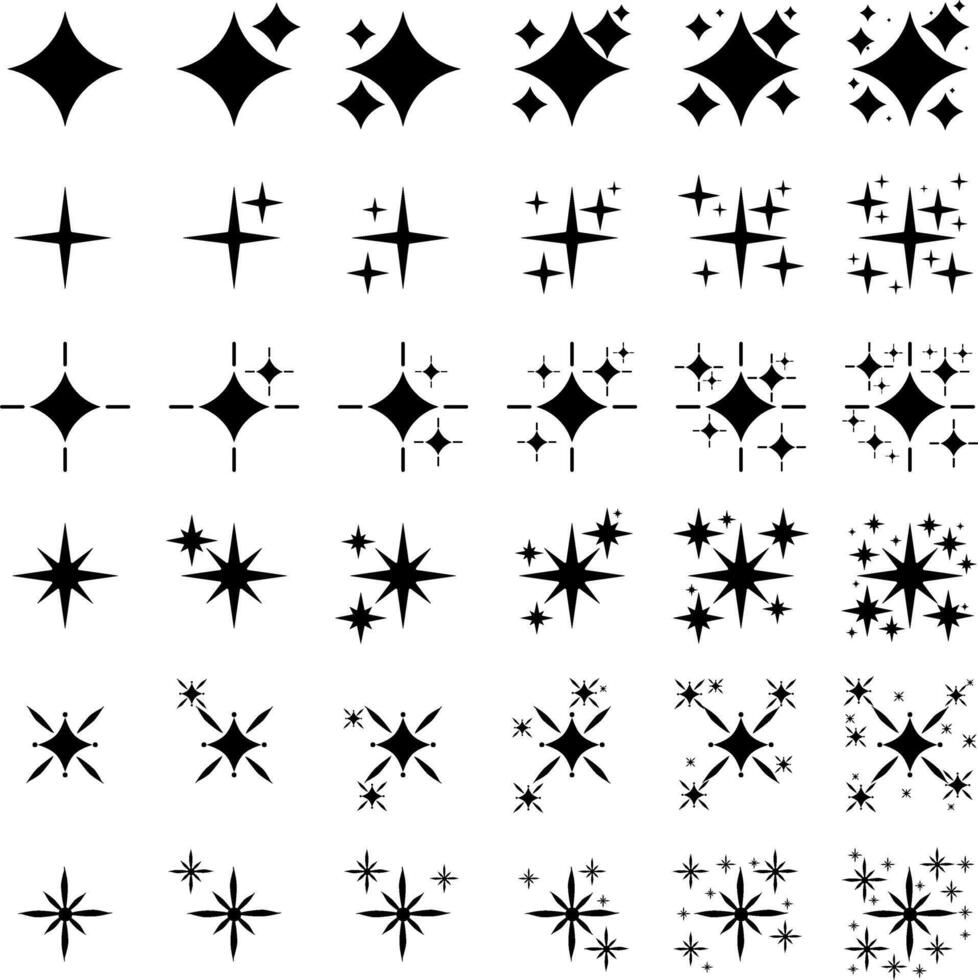 Gold Star and Sparkle Icons Decorative Glowing Set vector