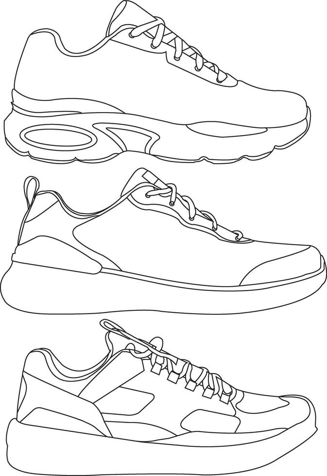 Sneakers shoe outline illustration sport shoes Hand drawn shoe outline illustration vector