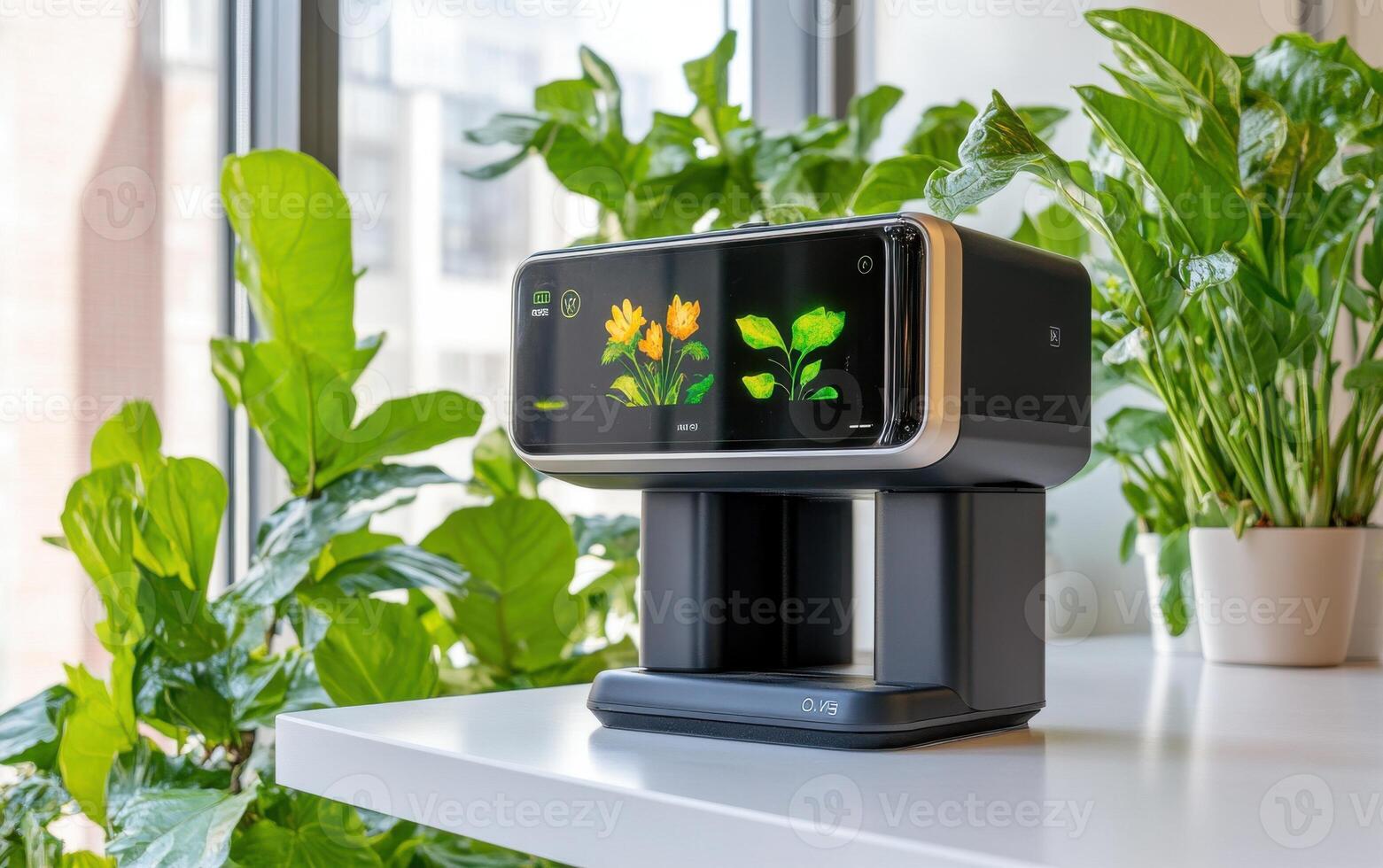 System for collecting air pollution data in a modern indoor environment with plants photo