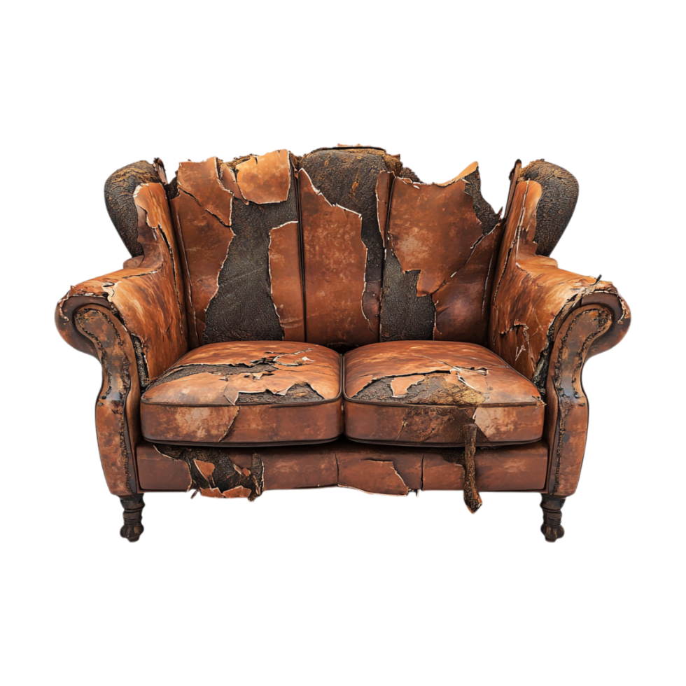 an old leather couch with a broken back png